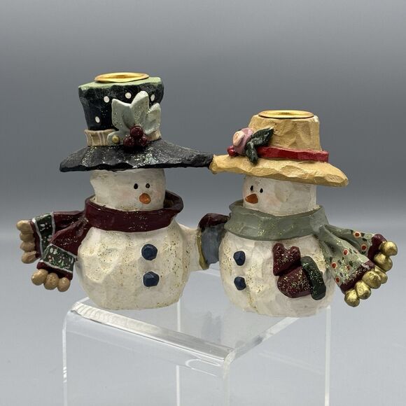 Vtg Kurt Adler Mr and Mrs Snowman Double Taper Candle Holder Christmas Decor - Picture 1 of 9